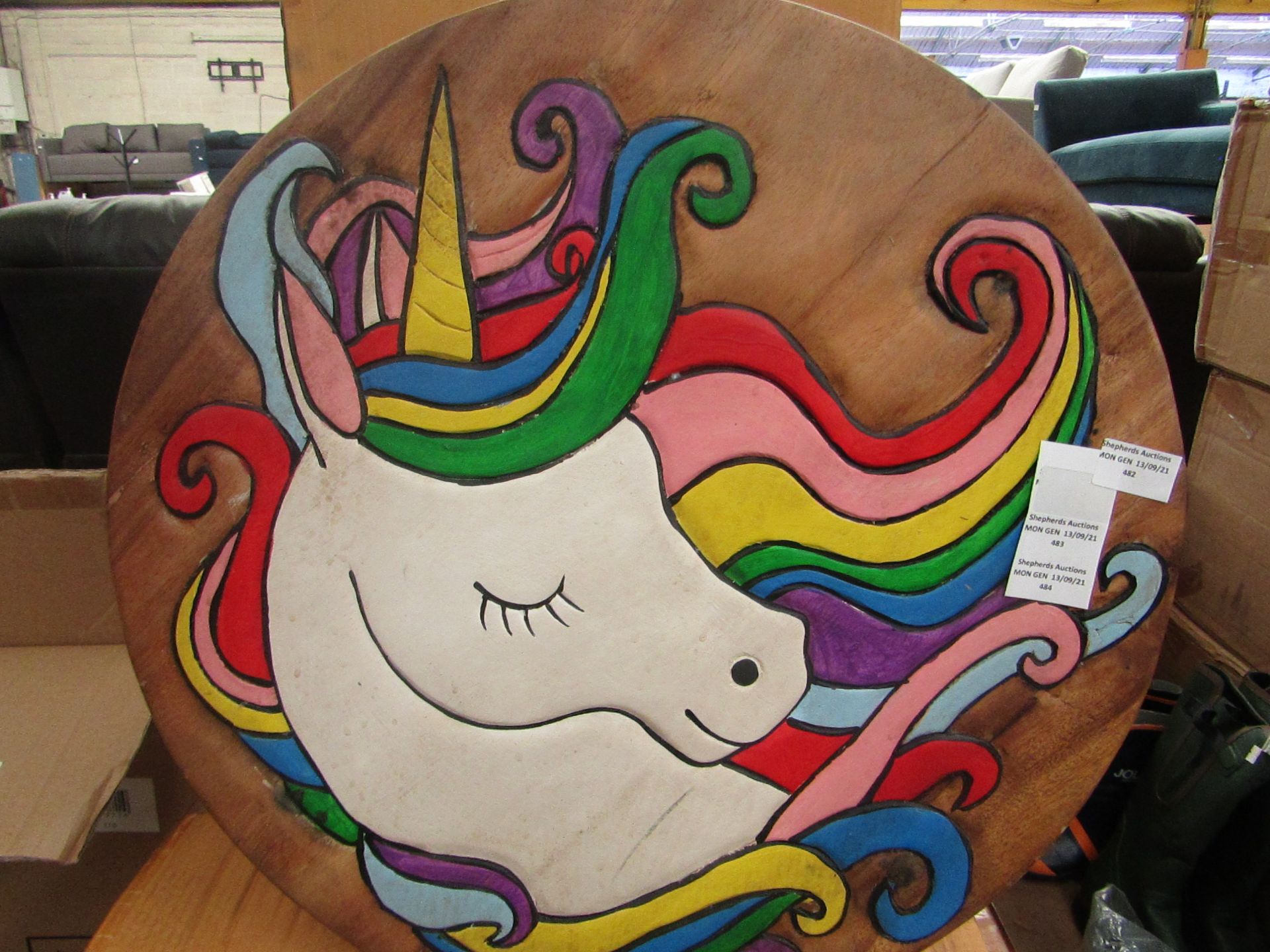 2x Hand Painted Natural solid wood Unicorn Table - Unused & Boxed.