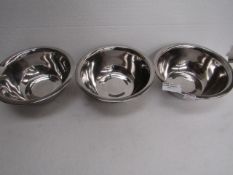 3x Metal water bowls, unused