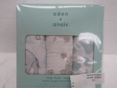 Aden + Anais - pack of 3 Jungle Muslin Squares - New & Boxed.