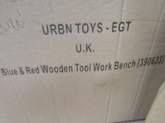 Urban Toys - Blue & Red Wooden Tool Work Bench - Unchecked & Boxed.