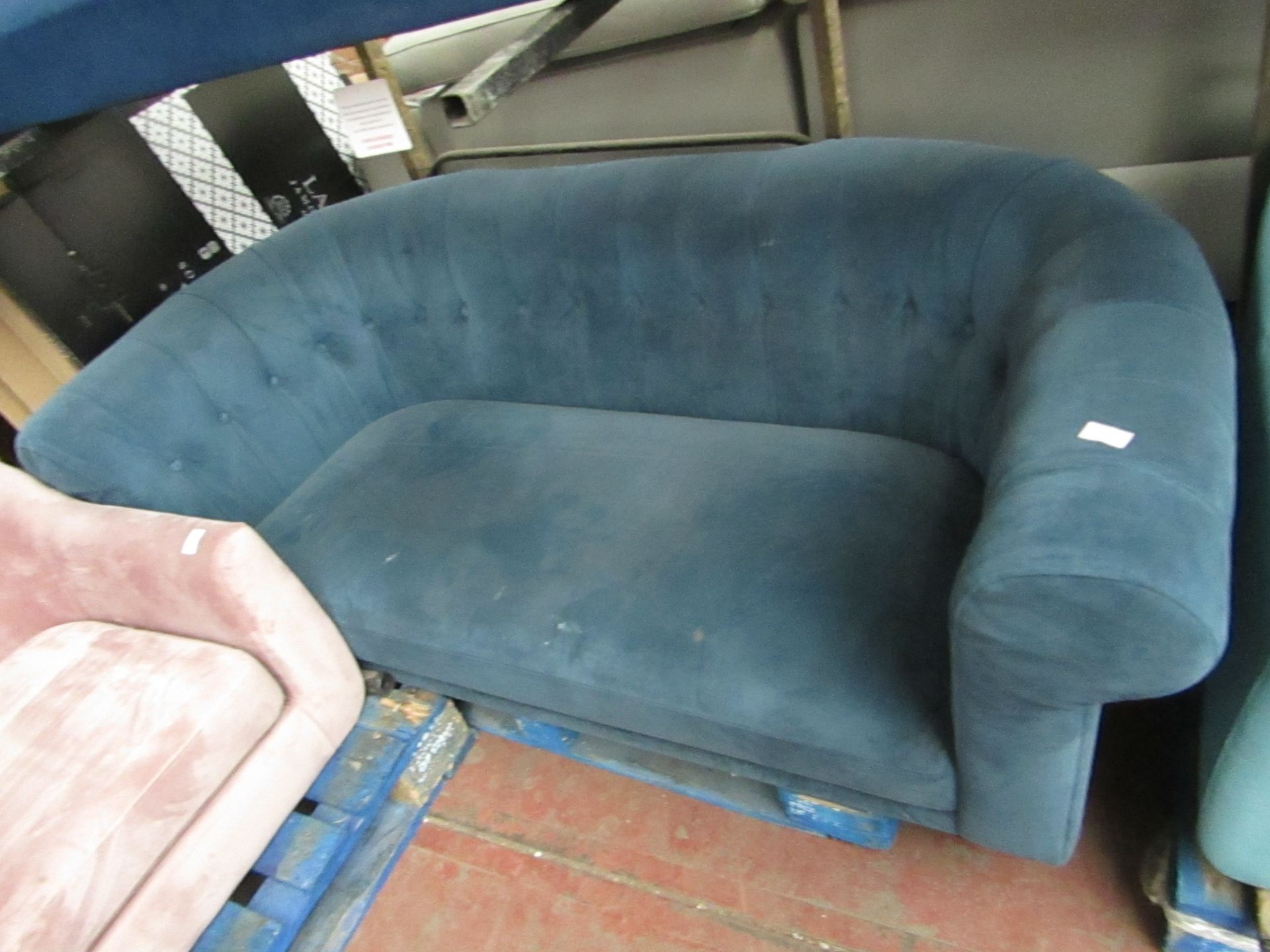 | 1X | MADE.COM 2 SEATER BUTTON BACK, TEAL SOFA | NEEDS A GOOD CLEAN & HAS IMPERFECTIONS ON THE