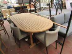 Indoor/outdoor, Indonesian Teak Dining Table, measures 1.2mtrs wide x 2.5mtrs long, extends to 3.