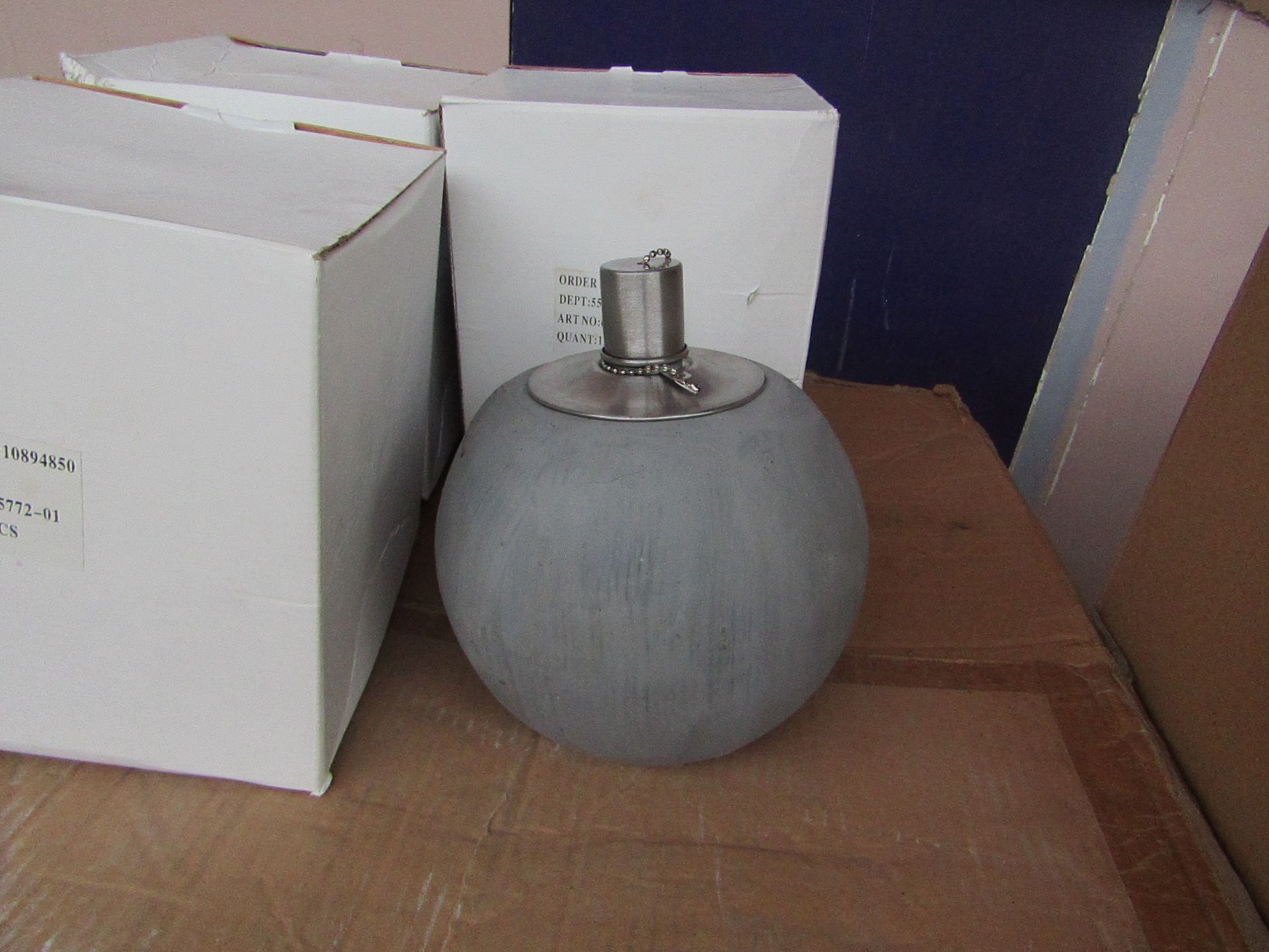 5x Grey Concrete Citronella Oil Garden Table Lamp Light - Unchecked & Boxed - RRP £24.99 For Each
