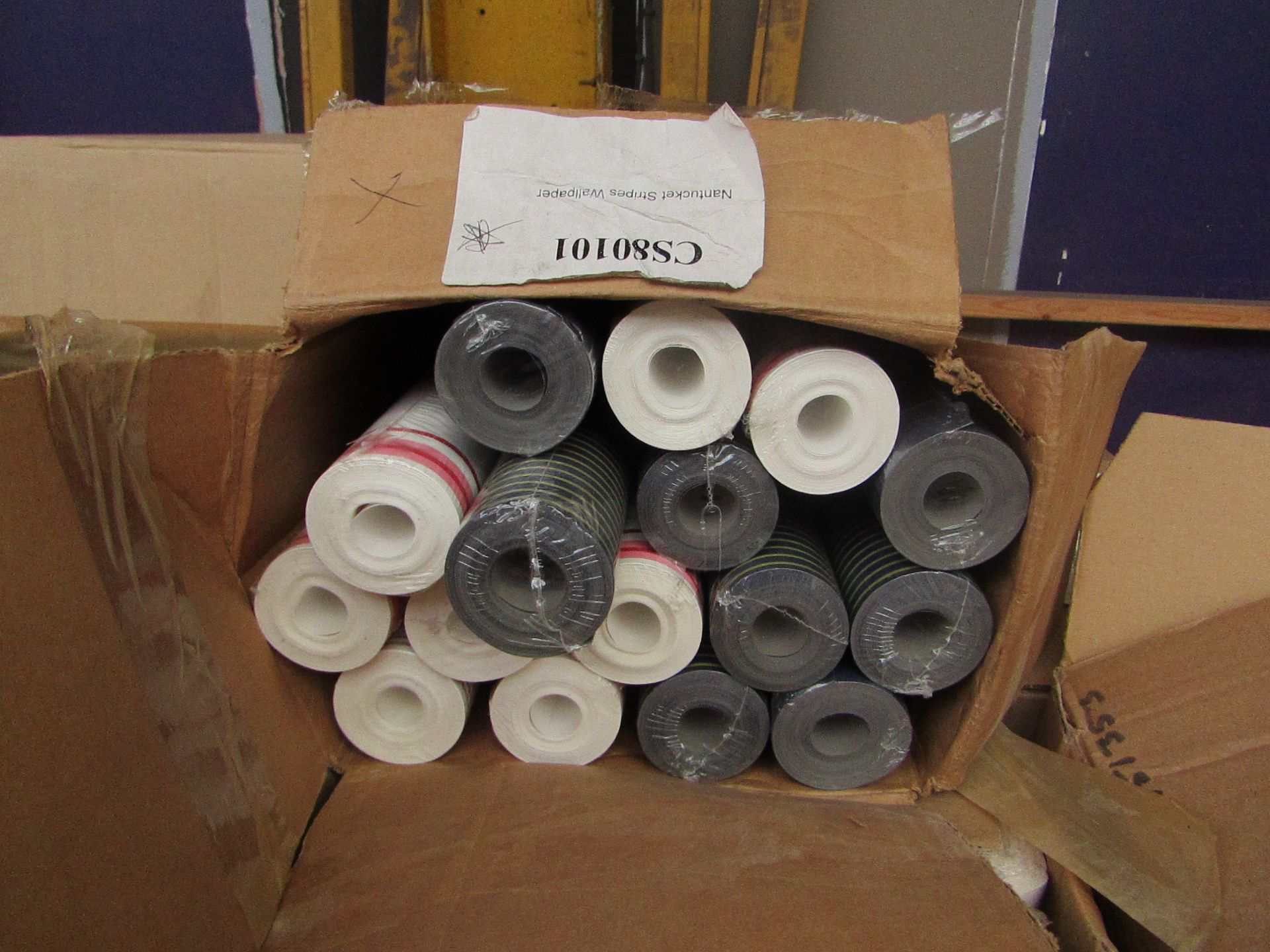 Box of Assorted WallPaper Rolls - Colour/Design/ Roll Length May Differ - All Appear to Look Unused,