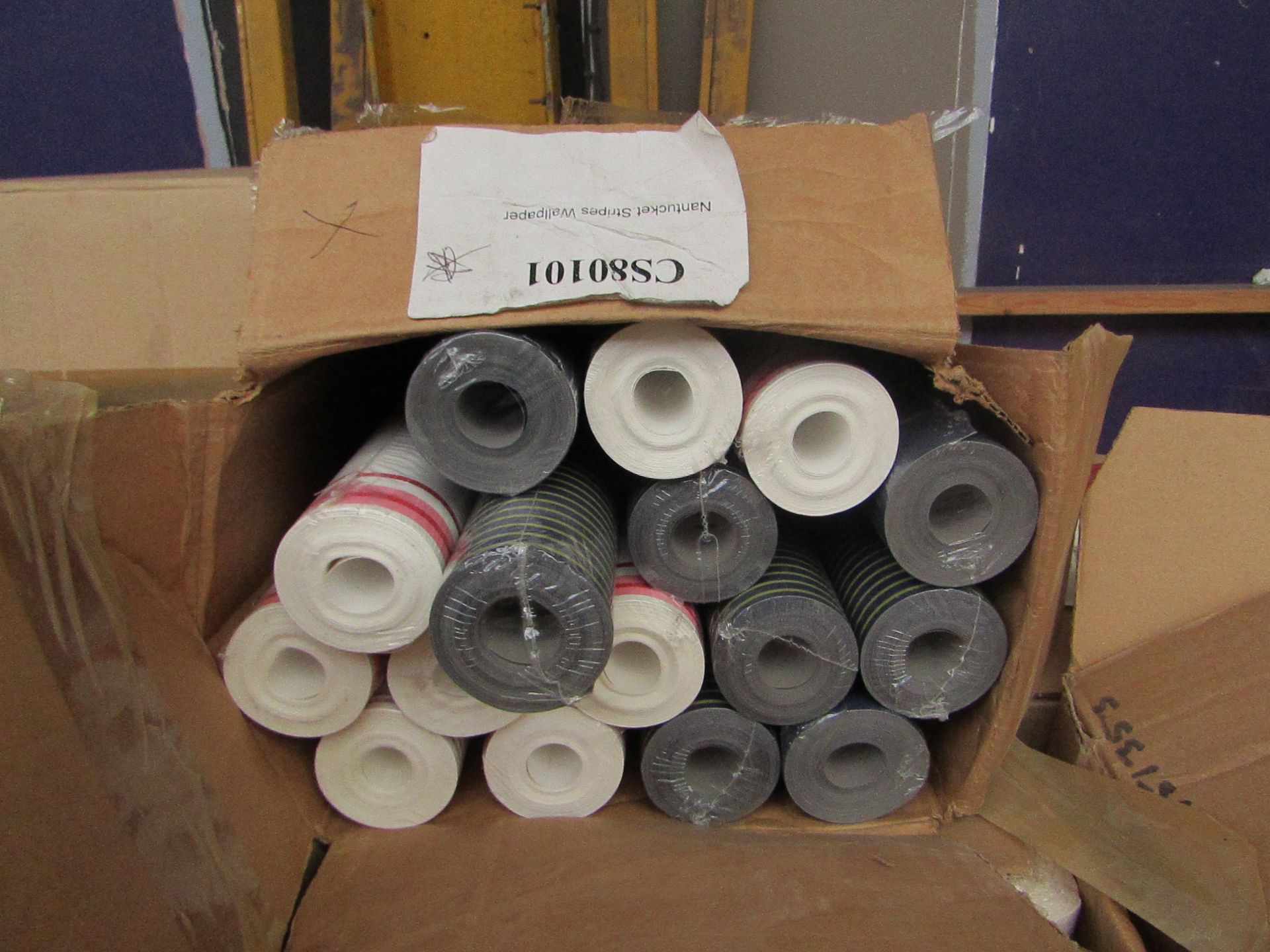 Box of Assorted WallPaper Rolls - Colour/Design/ Roll Length May Differ - All Appear to Look Unused,