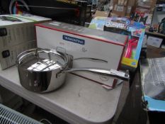 | 1x | TRAMONTINA GRANO 16CM 3-PLY STAINLESS STEEL MILKPAN WITH LID | LOOKS NEW & BOXED | SKU - |