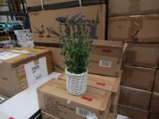 2x B&Q - Wicker Basket With Artificial Lavender Plant ( 38cm Tall ) - Unused & Boxed.