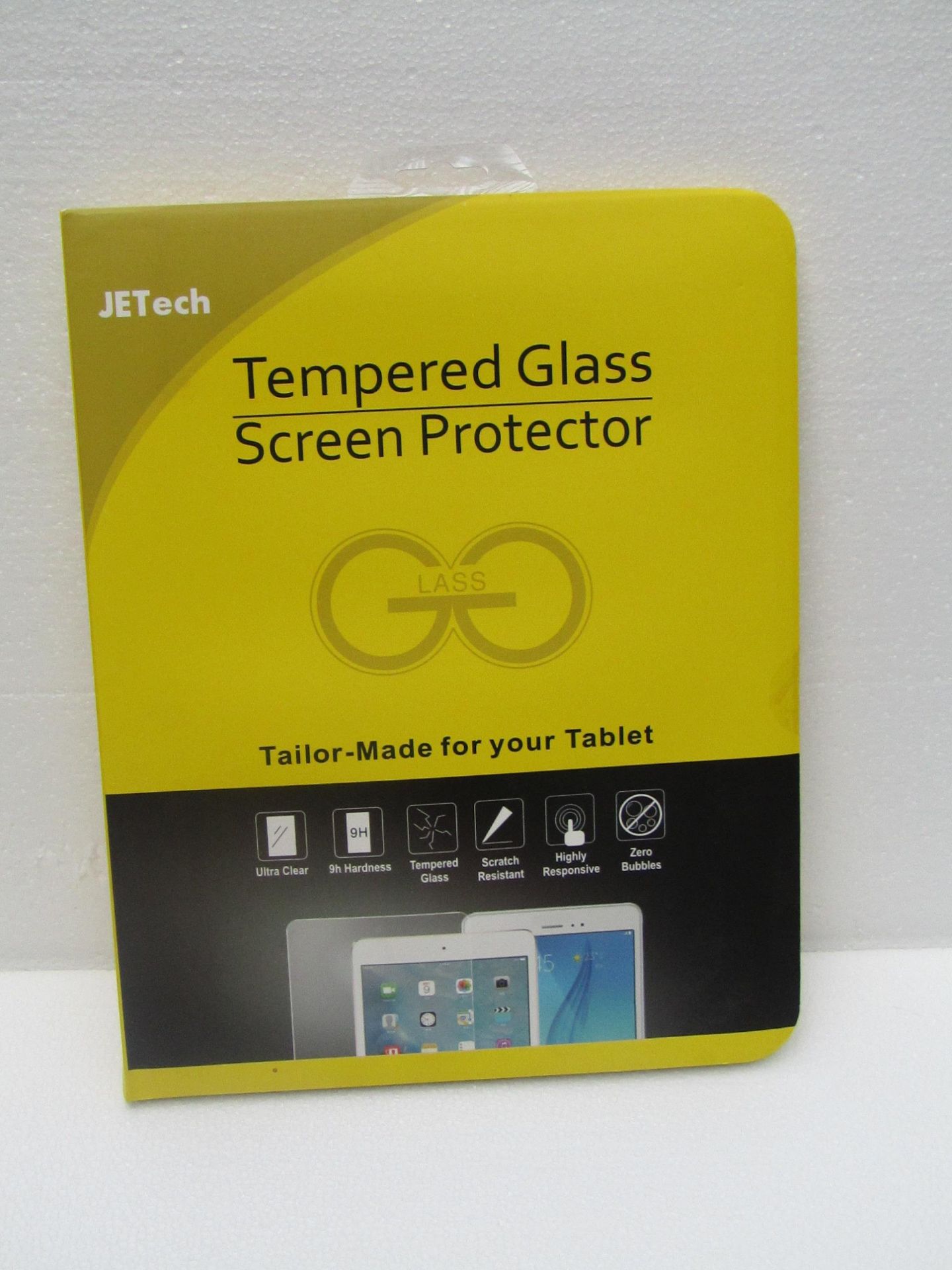 Jetech tempered glass screen protector for tablets, new and packaged.