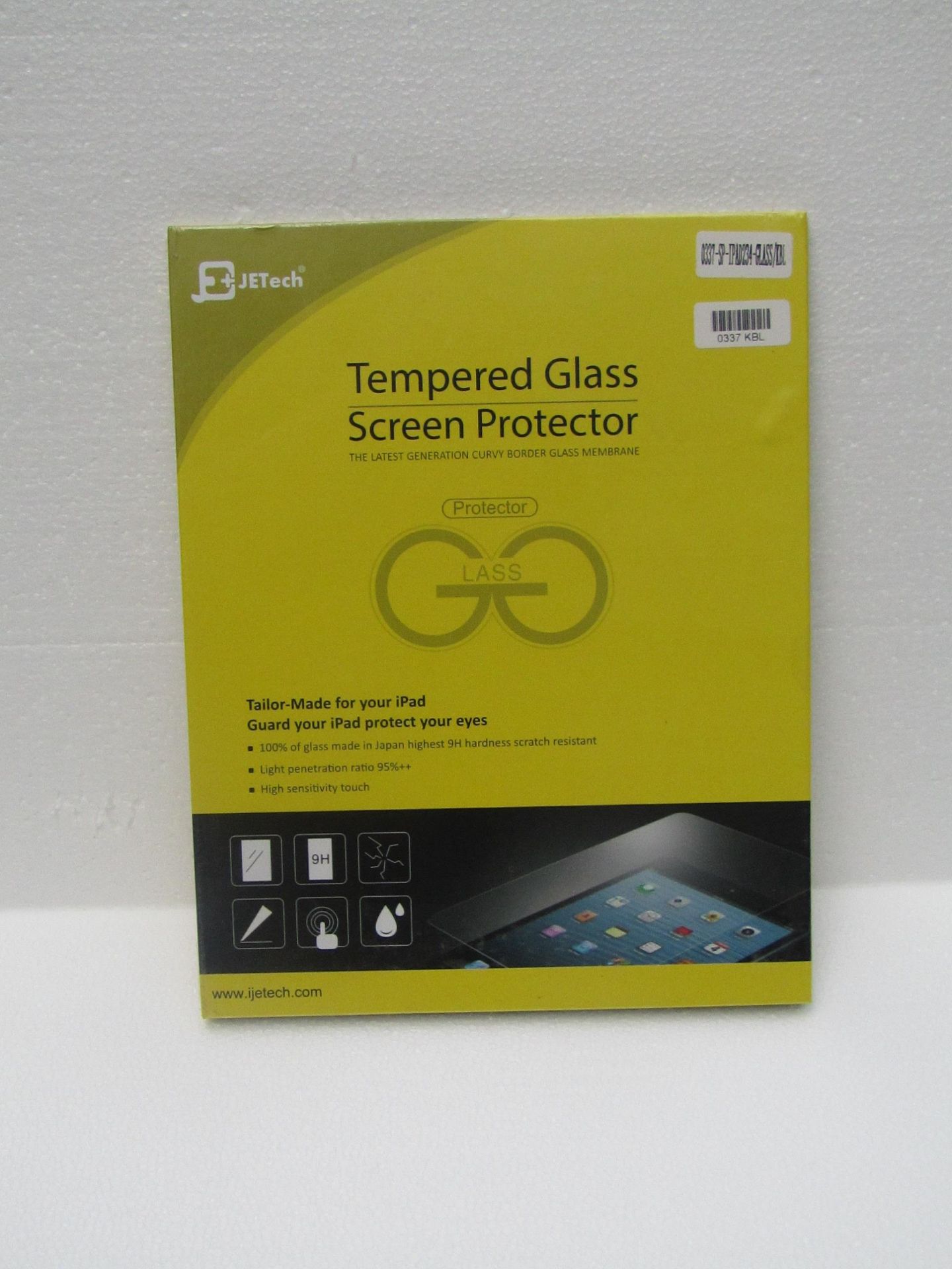 Jetech tempered glass screen protector for iPad, new and packaged.