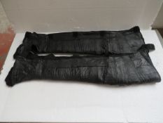 1x pair of black leather motorbike wind / winter leg protector - new & packaged - RRP £37.99.