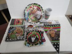 1x The muppets party pack - 6x cups, plates, invitations, napkins, tablecloth, bags, banners - new &