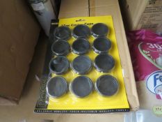 6x Packs of 12 castor cups, new and packaged.