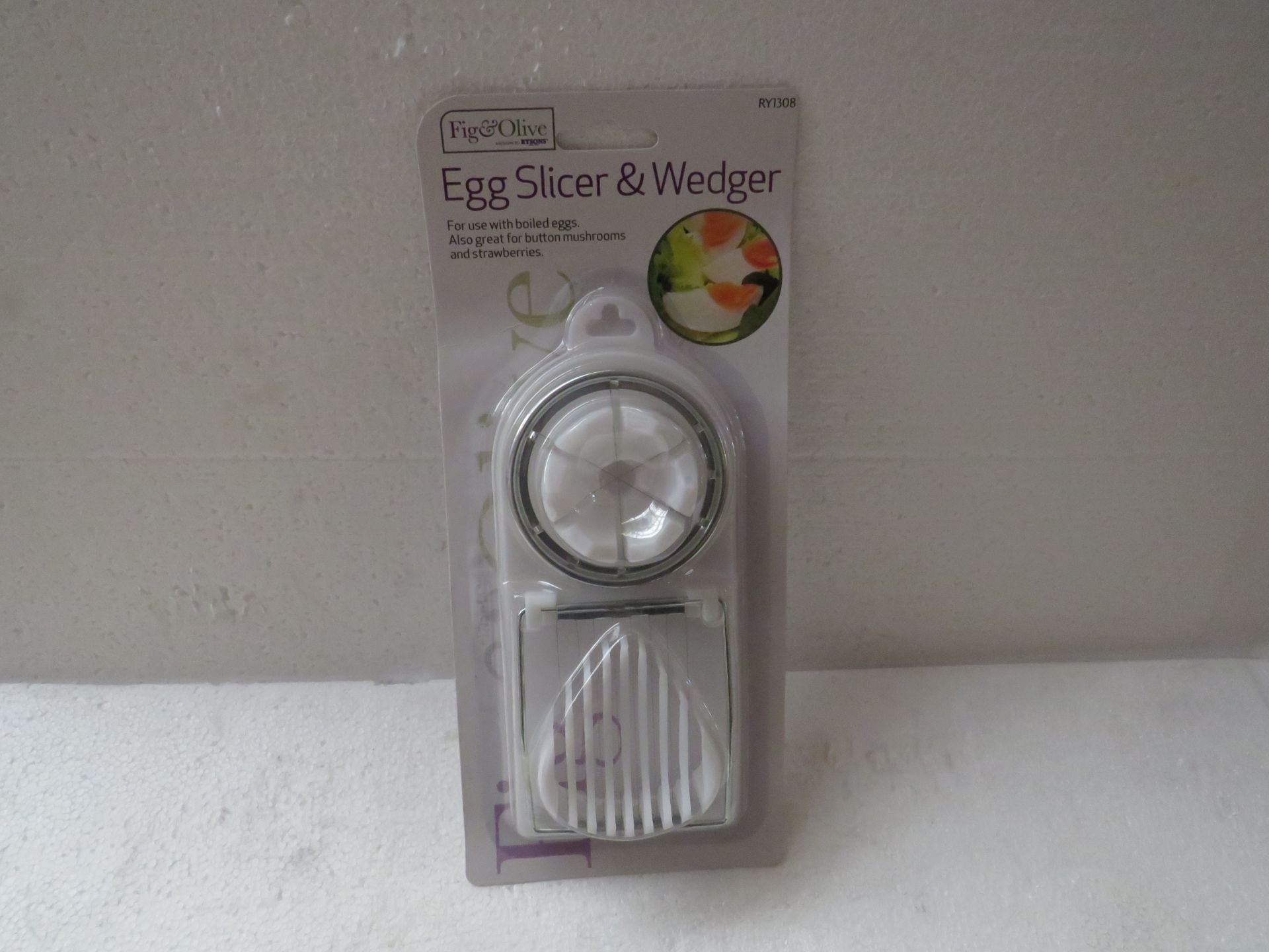 1X BOX CONTAINING APPROX 45 FIG & OLIVE EGG SLICER & WEDGER - NEW & PACKAGED.