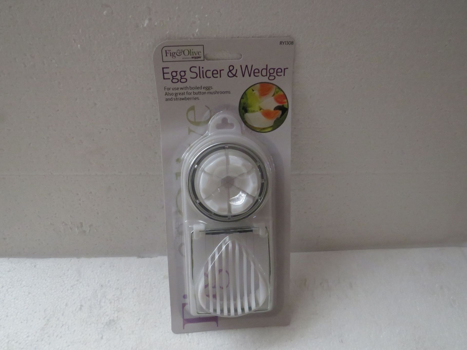 1X BOX CONTAINING APPROX 45 FIG & OLIVE EGG SLICER & WEDGER - NEW & PACKAGED.