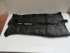 1x pair of black leather motorbike wind / winter leg protector - new & packaged - RRP £37.99.