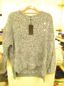1X LOVE AND OTHER THINGS WOMENS JUMPER, SHINY BLUE AND SILVER, SIZE S, NEW WITH TAG.