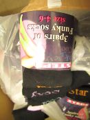 8 X Pairs of Funky Socks Ladies Size 4-6 All New & Packaged