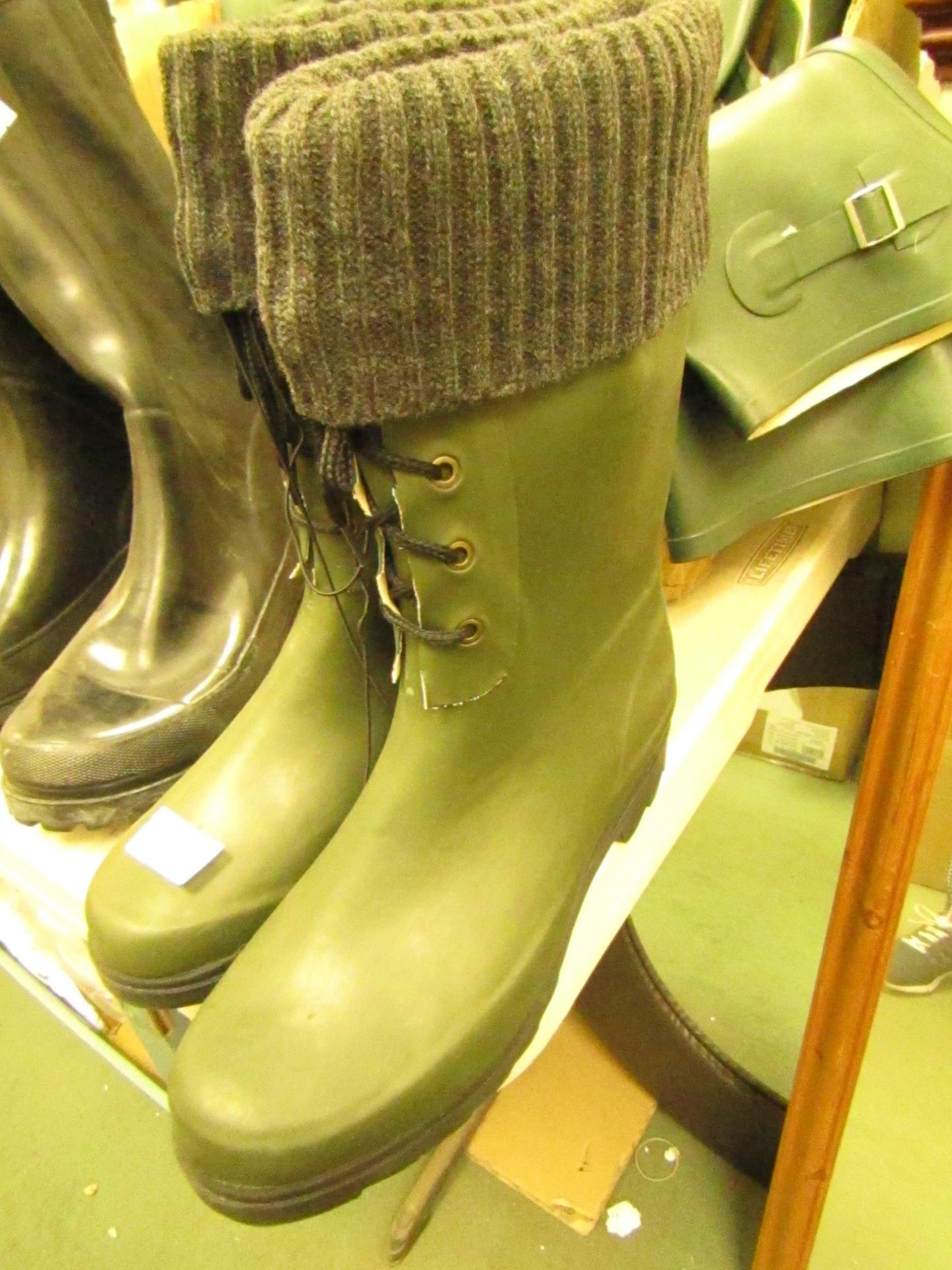 Green Wellington Boots with Knitted Top - EU Size 39 - UK size 6-7 - New