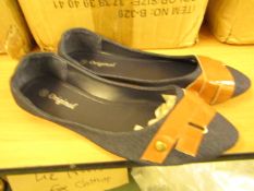 3x Pairs of Ladies Dolly Shoes - Blue with Brown Band - Size 37 - Size 4 - New & Packaged