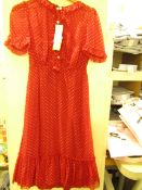 L K Bennett London Malami Red Multi Chiffon Dress size 6 RRP £295 new with tag (button missing but