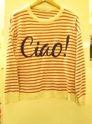 Brave Soul - "Ciao" White & Red Stripe Long Sleeve Jumper - Size Xsmall - Unused With Original