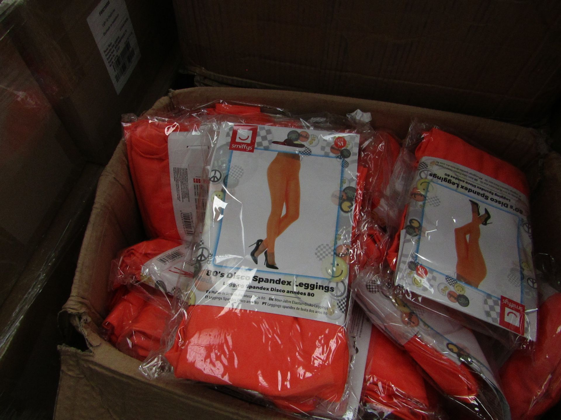 10x Smiffys - 80's Disco Orange Spandex Leggings - New & Packaged.