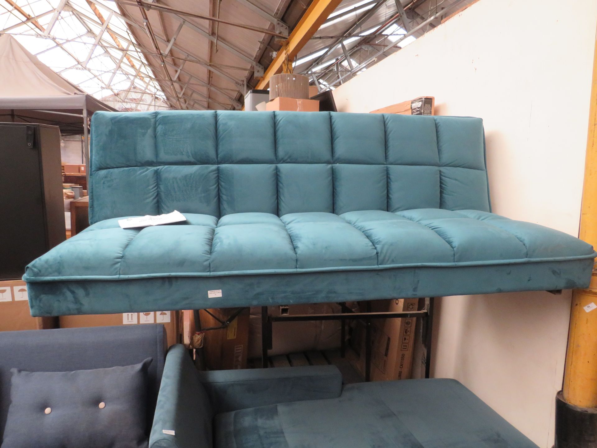 1 x Made.com Hallie Click Clack Sofabed Tuscan Teal Velvet with Brass Legs RRP œ299 SKU MAD-AP-