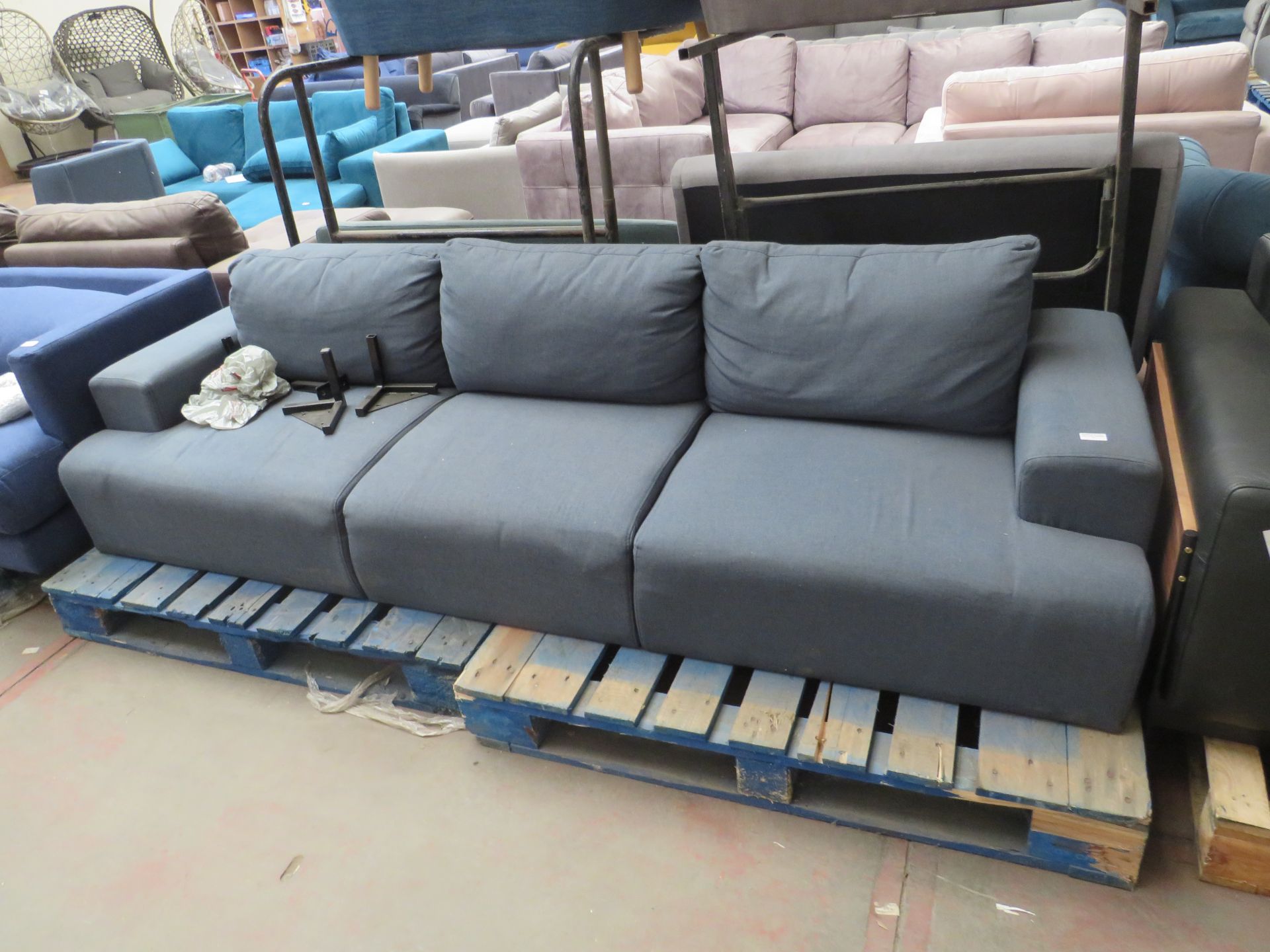 | 1X | MADE.COM OSKAR 3 SEATER SOFA, AEGEAN BLUE | NO VISIBLE DAMAGE (NO GUARANTEE) WITH FEET |