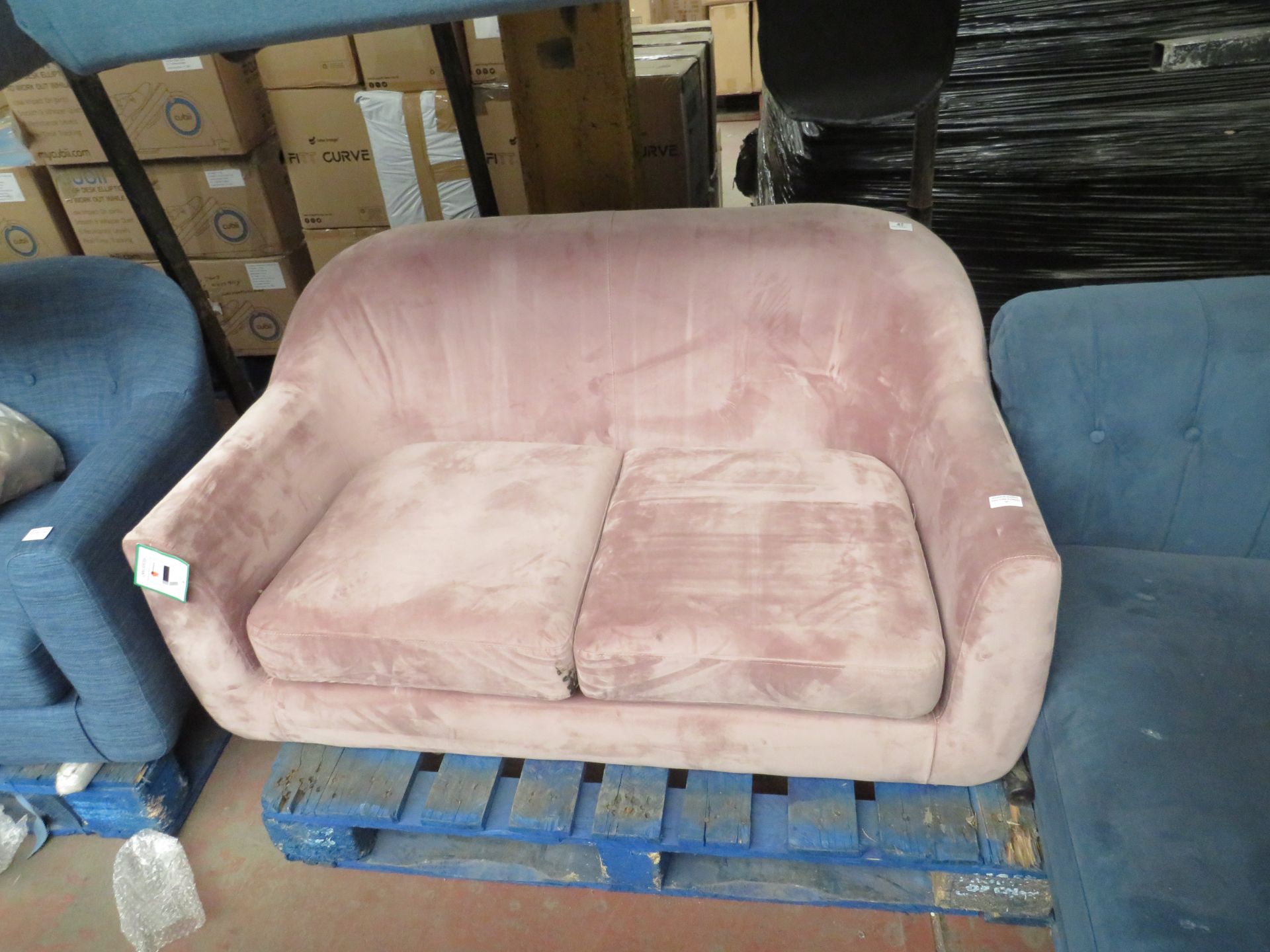 | 1X | MADE.COM TUBBY 2 SEATER SOFA, HEATHER PINK VELVET | HAS MARKS ON THE MATERIAL SO WILL NEED