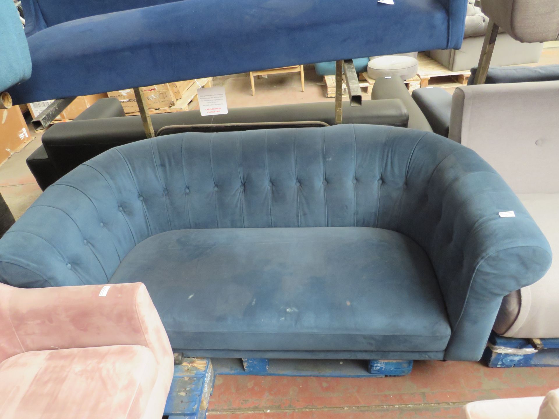 | 1X | MADE.COM 2 SEATER BUTTON BACK, TEAL SOFA | NEEDS A GOOD CLEAN & HAS IMPERFECTIONS ON THE