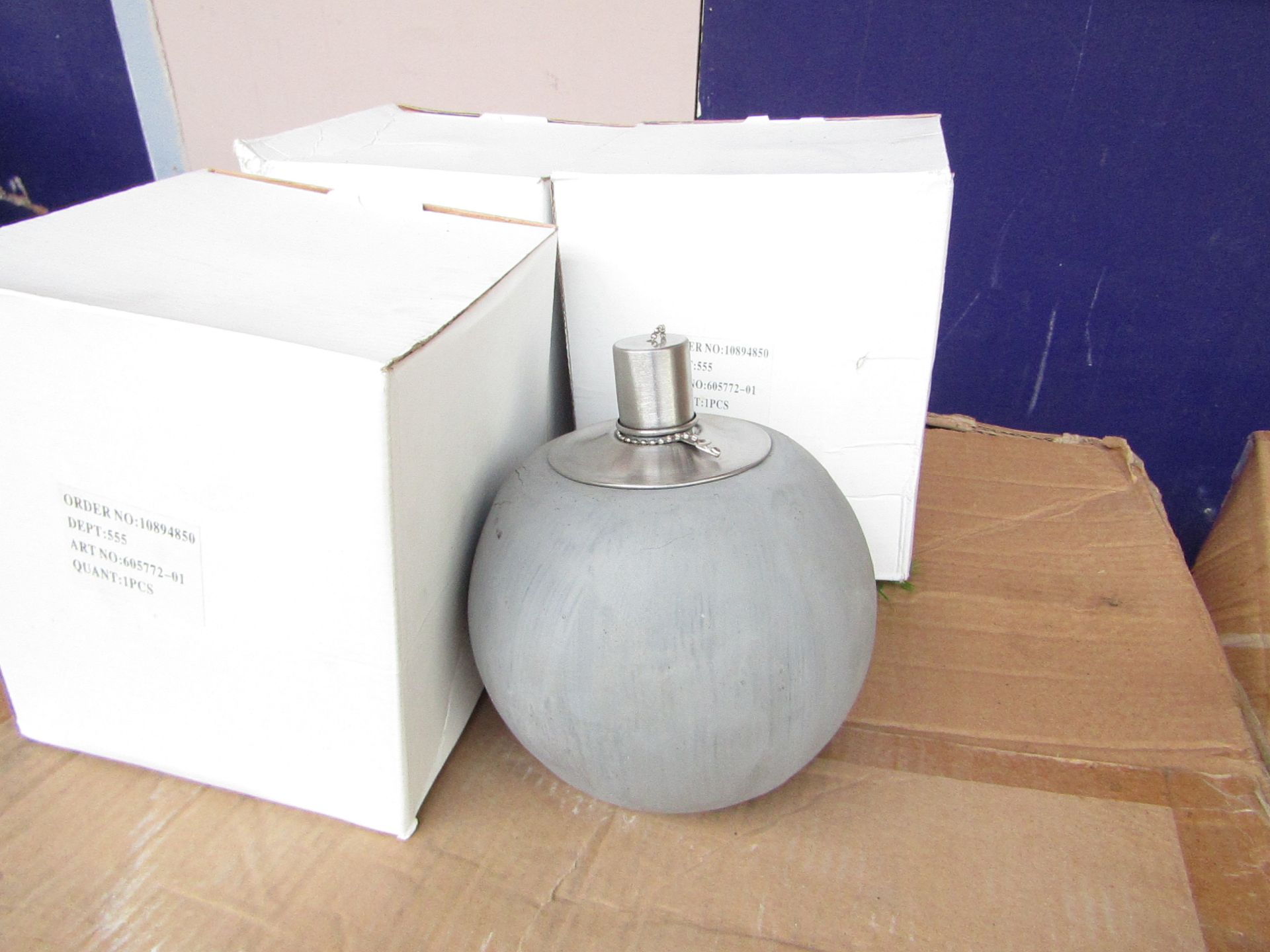 5x Grey Concrete Citronella Oil Garden Table Lamp Light - Unchecked & Boxed - RRP £24.99 For Each