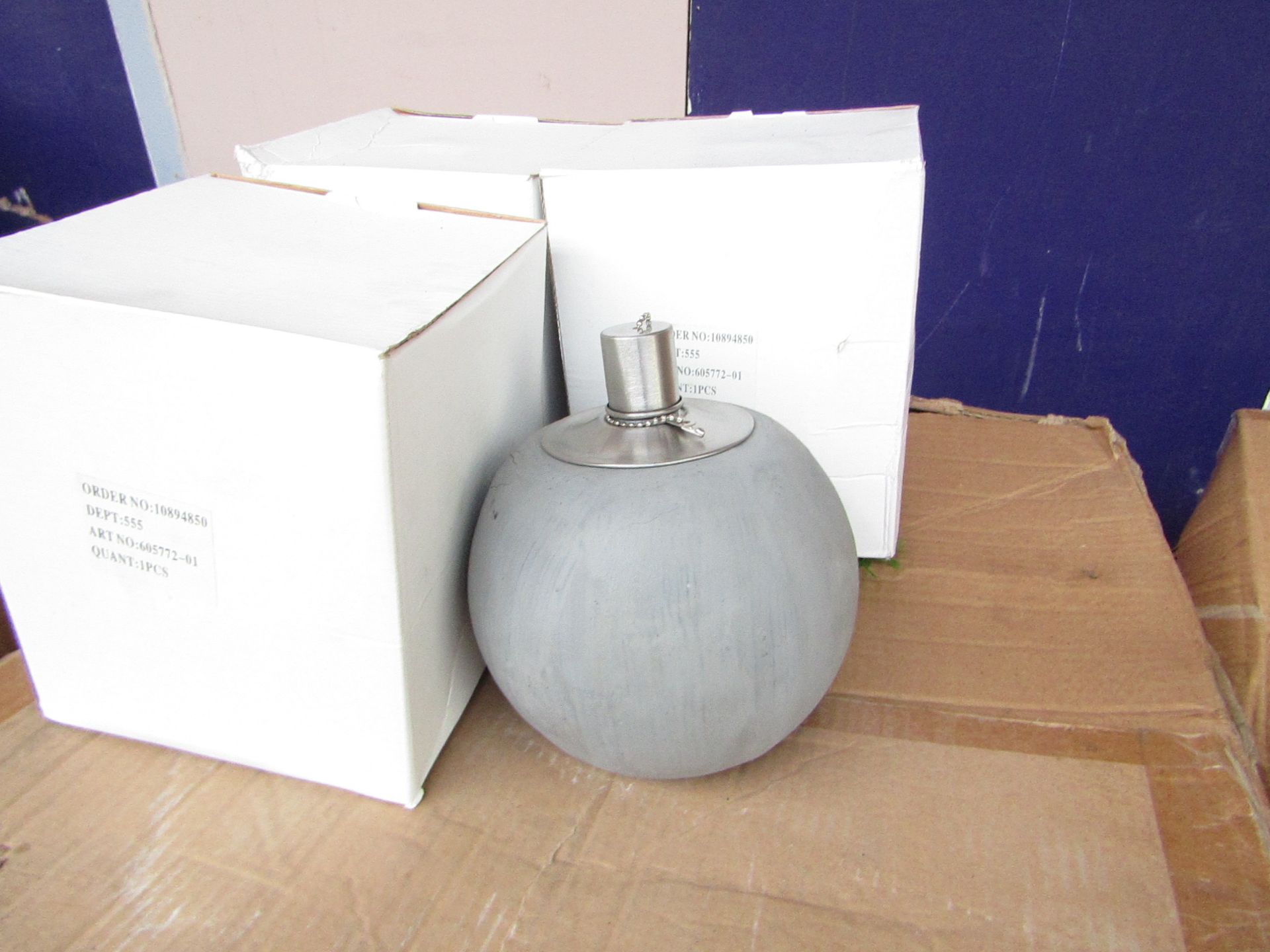 5x Grey Concrete Citronella Oil Garden Table Lamp Light - Unchecked & Boxed - RRP £24.99 For Each
