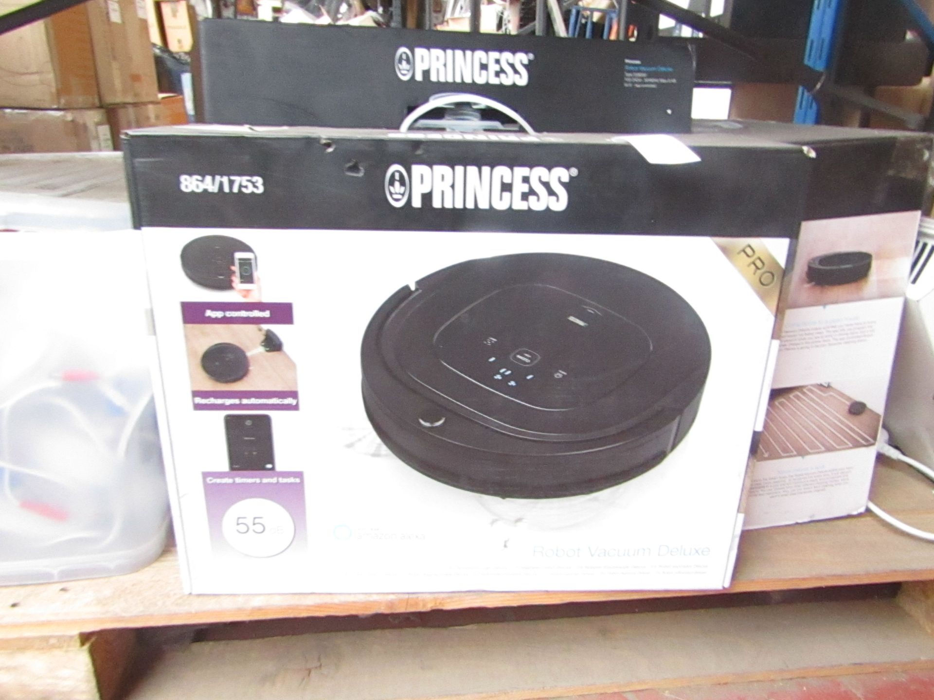 Princess robot vacuum cleaner, vendor suggests tested working and boxed.