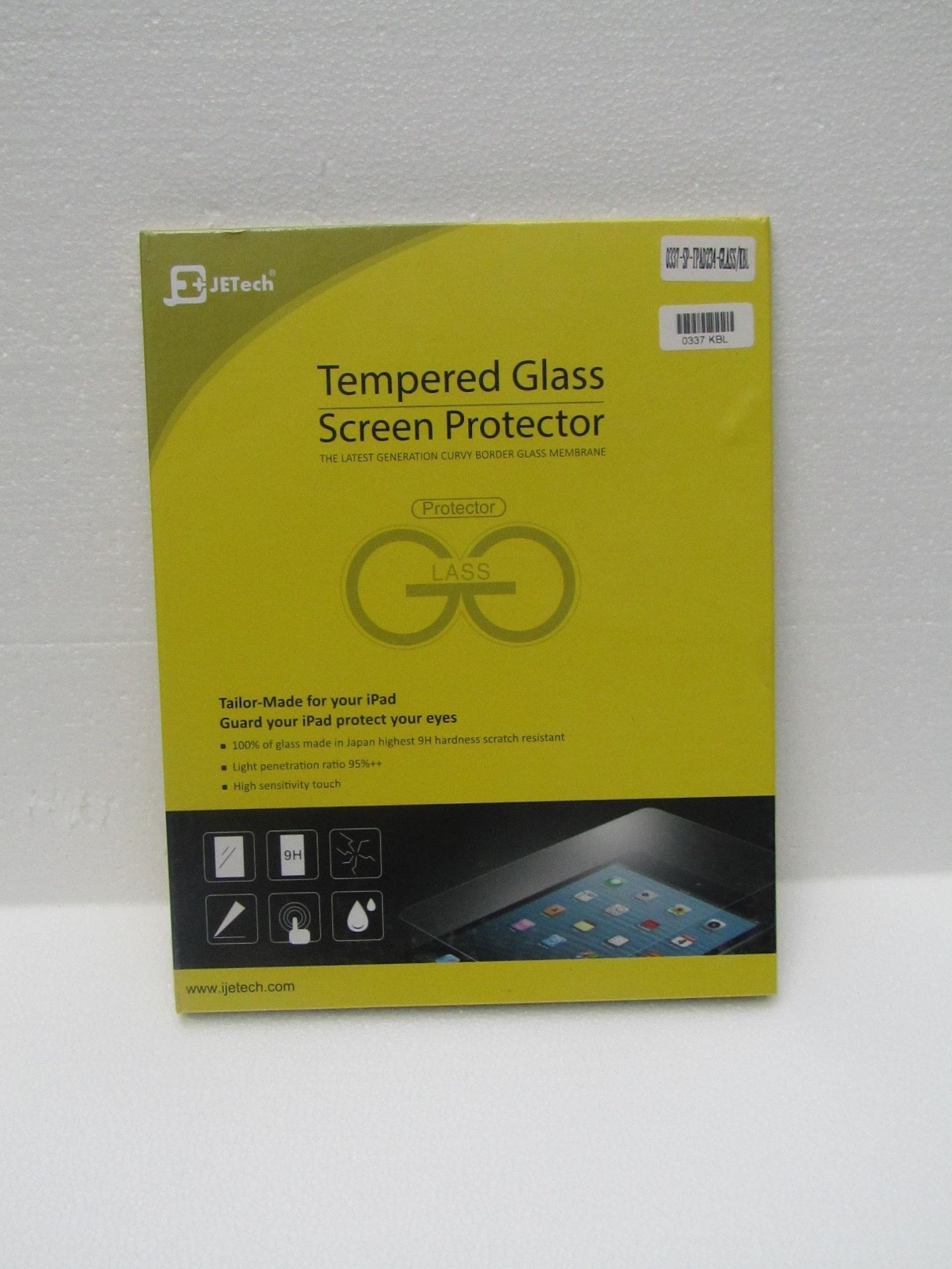 Jetech tempered glass screen protector for iPad, new and packaged.