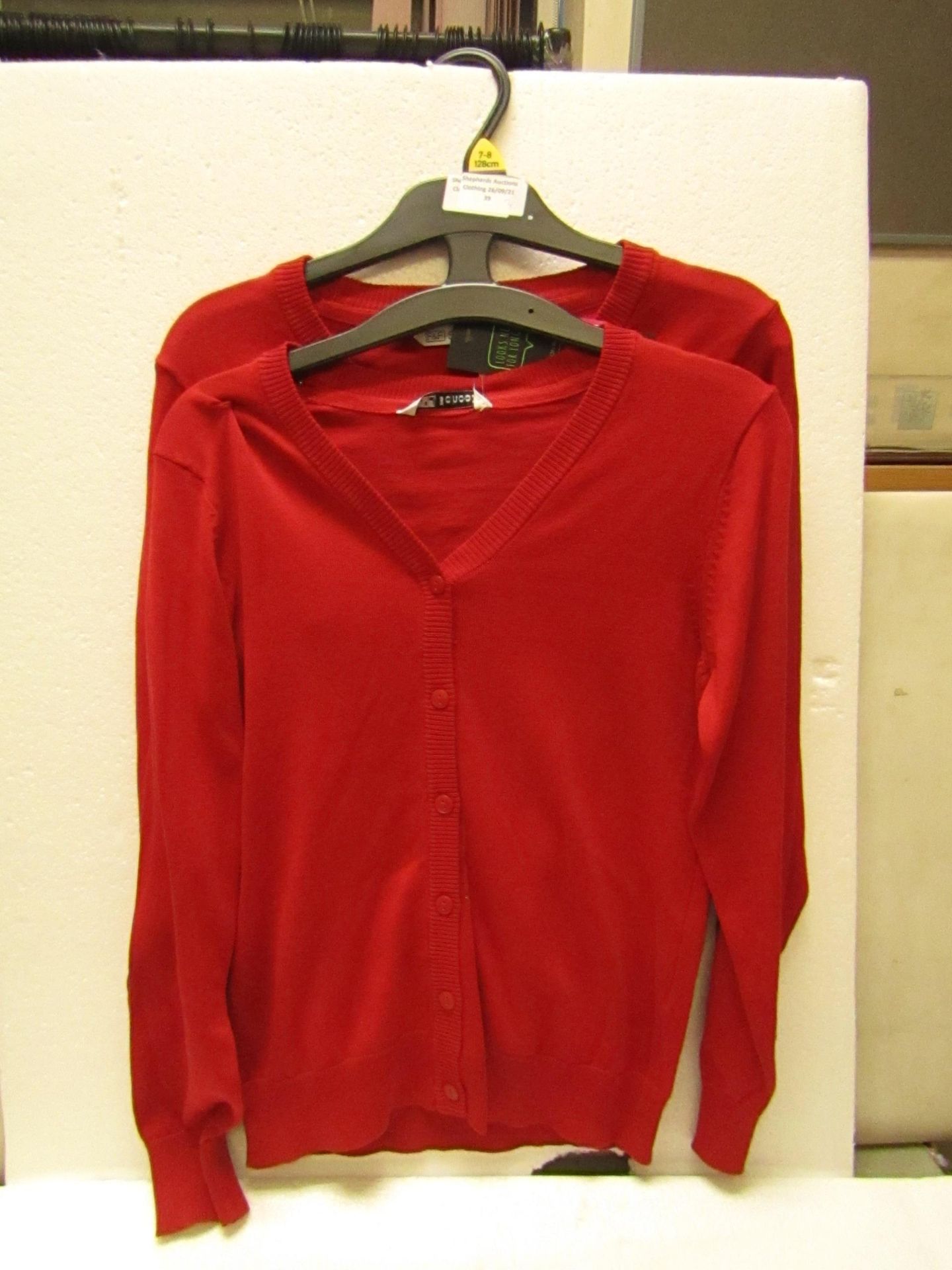 3x girls 2piece school cardigan red - size 7/8 - new but might have security tags on.