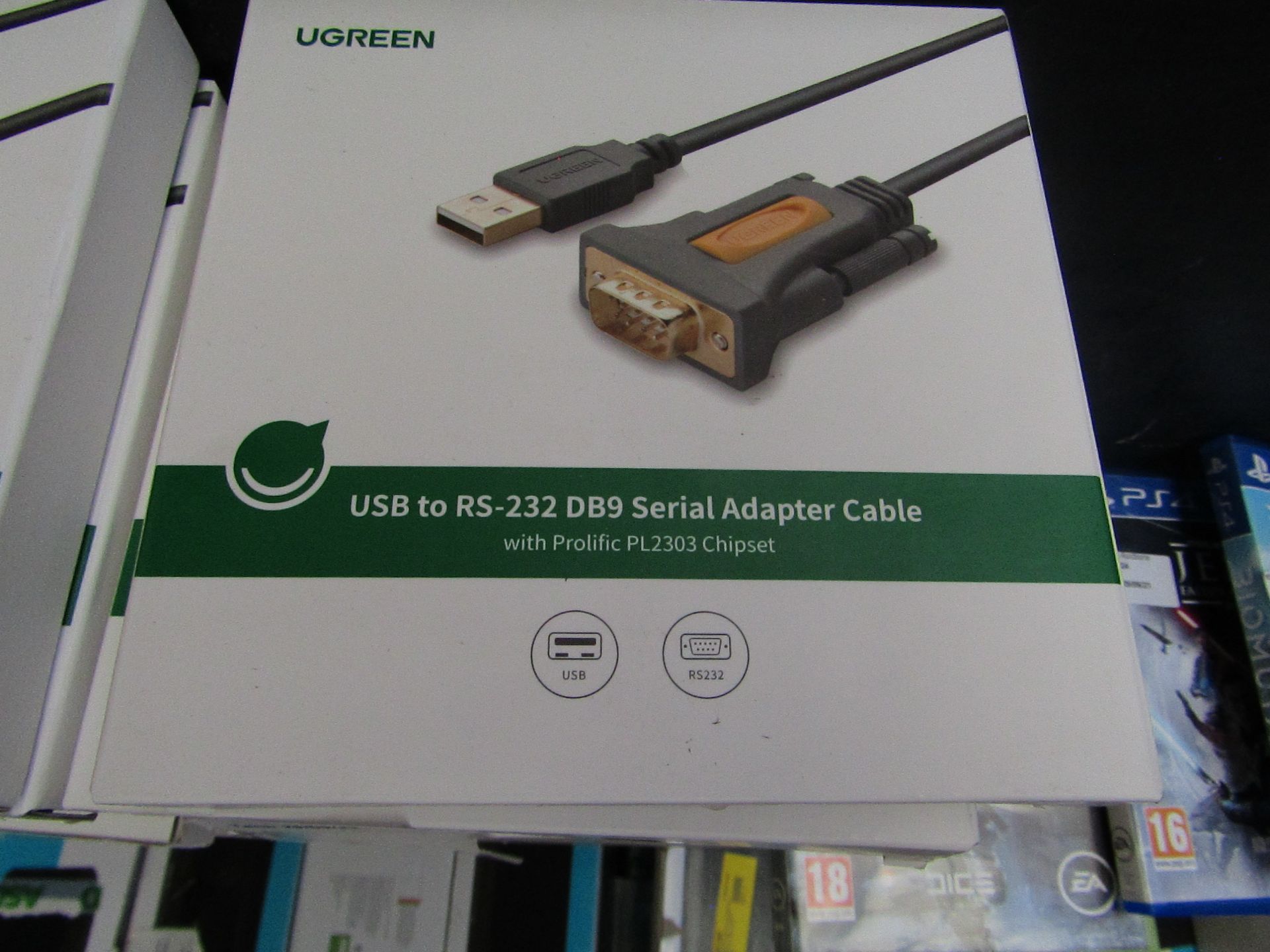 uGreen Usb to RS-232 DB9 serial adaptor cable, new and boxed