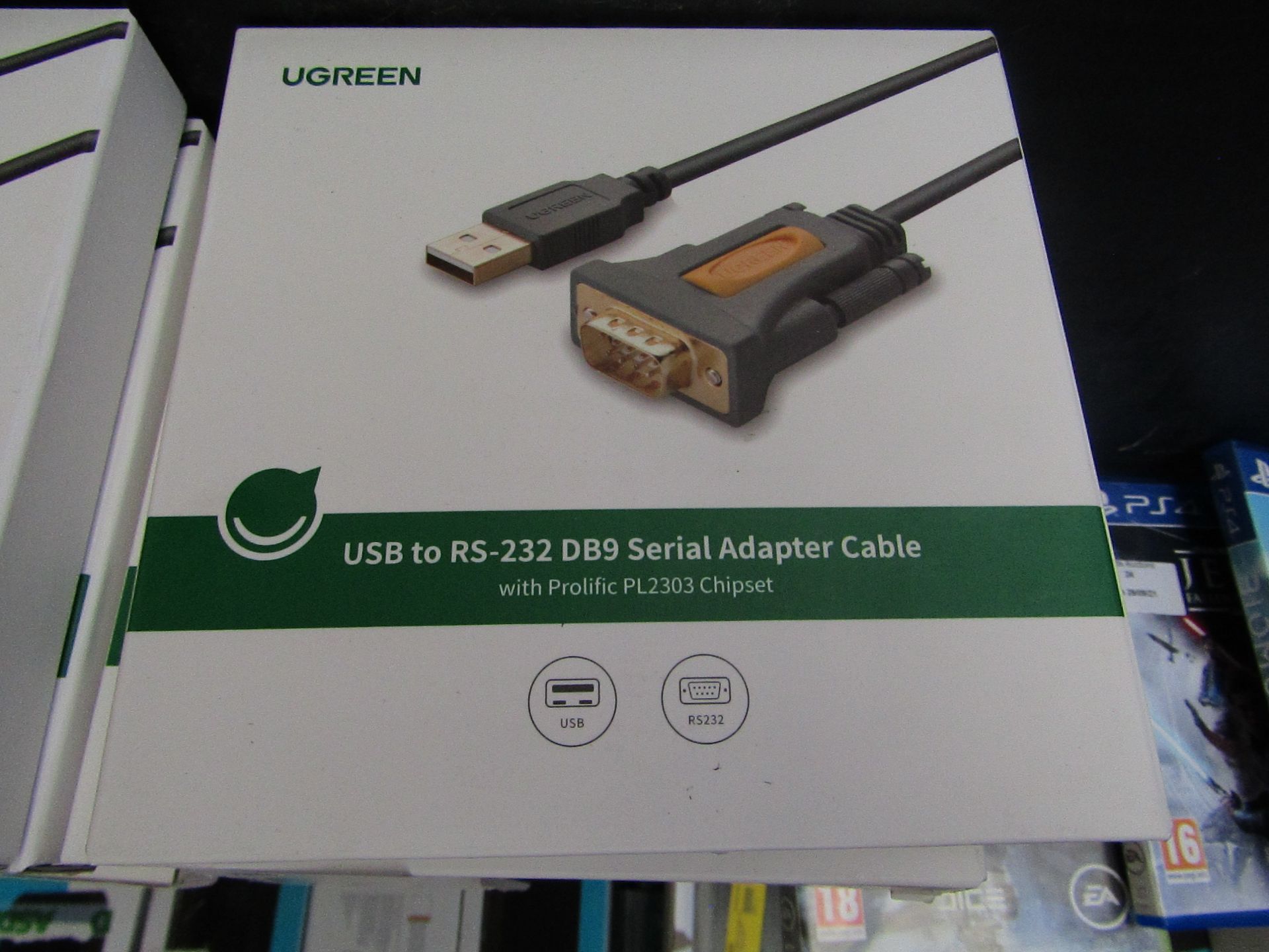 uGreen Usb to RS-232 DB9 serial adaptor cable, new and boxed