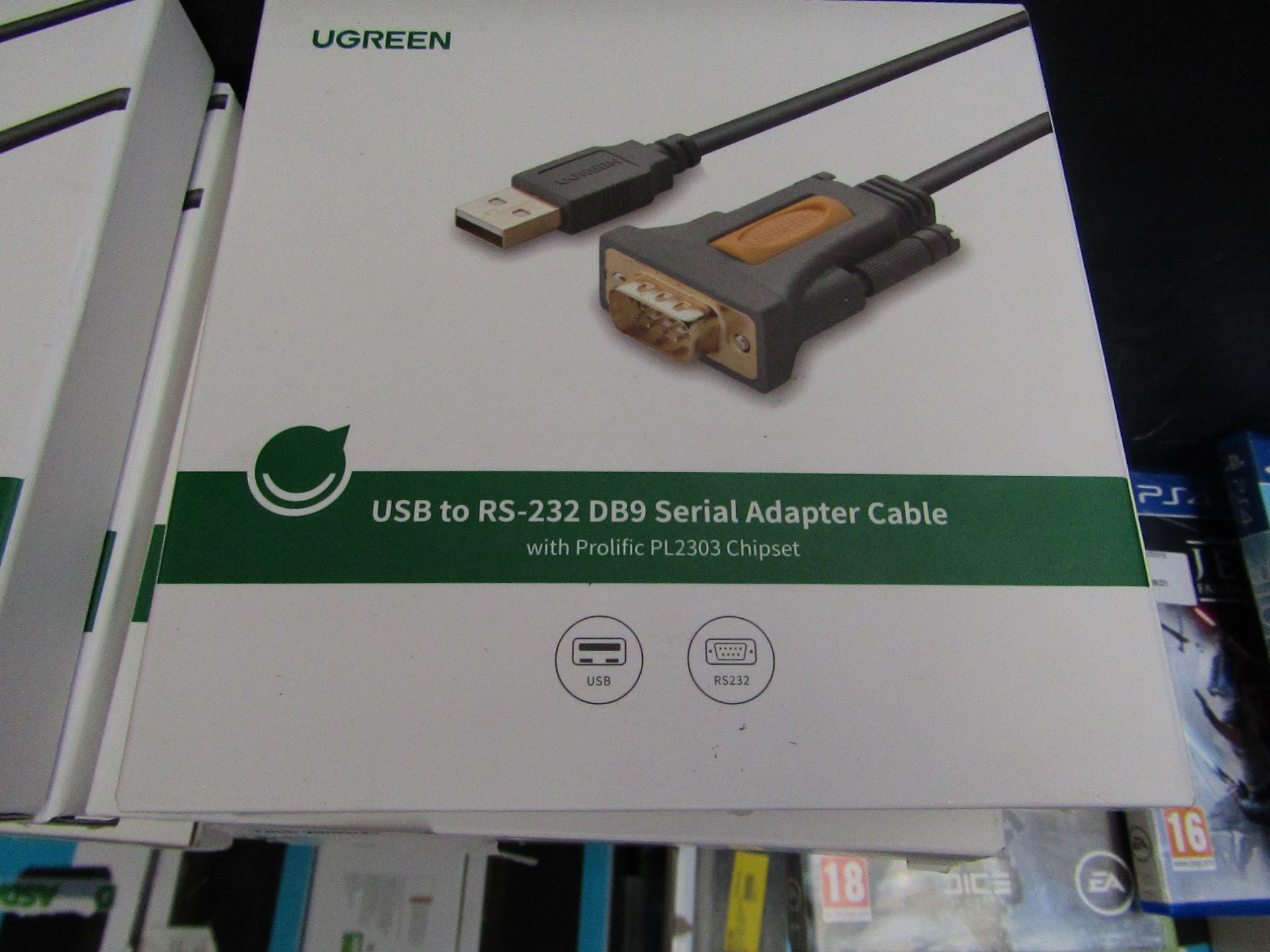 uGreen Usb to RS-232 DB9 serial adaptor cable, new and boxed