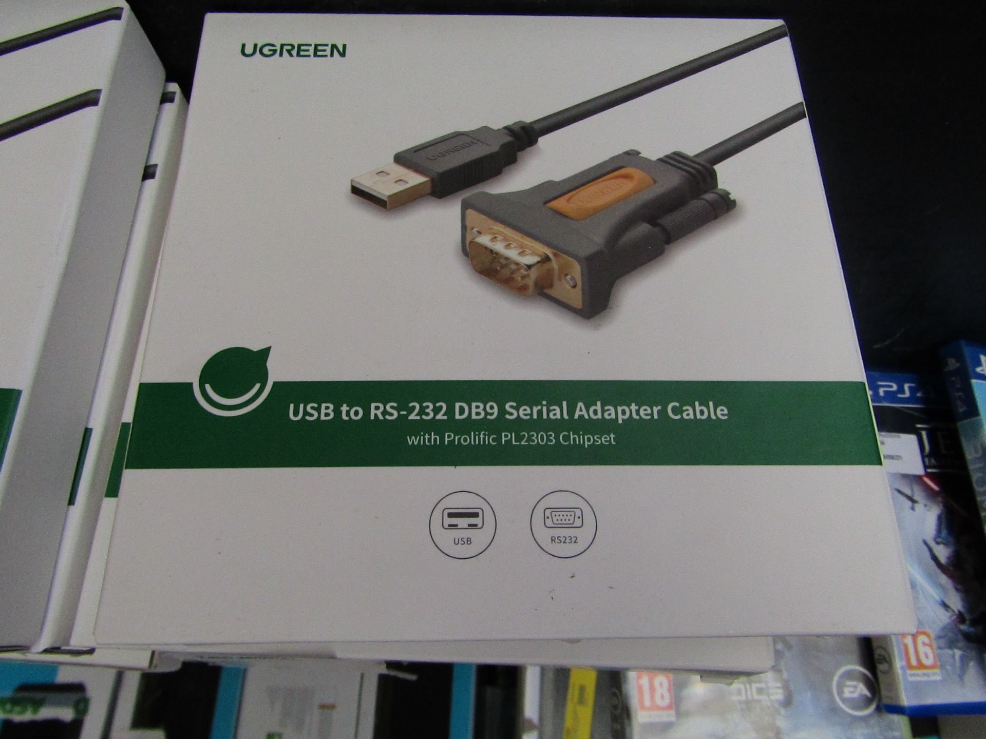 uGreen Usb to RS-232 DB9 serial adaptor cable, new and boxed