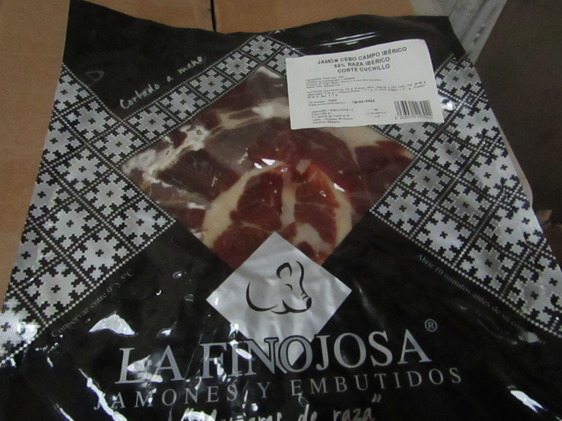 10 x La Finojosa 100g packets Sliced Iberian cured ham in slices. BB 18.3.22 RRP £16.25 per packet