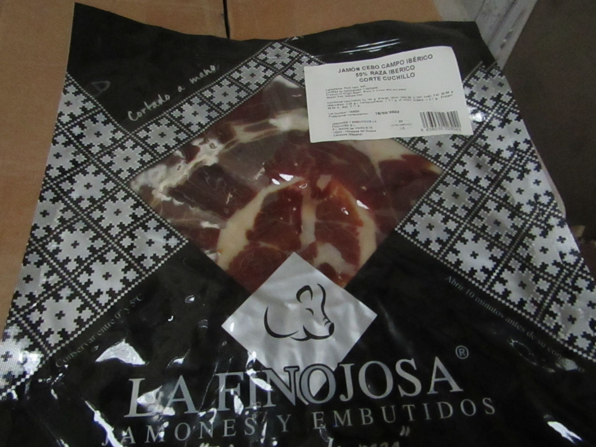 10 x La Finojosa 100g packets Sliced Iberian cured ham in slices. BB 18.3.22 RRP £16.25 per packet