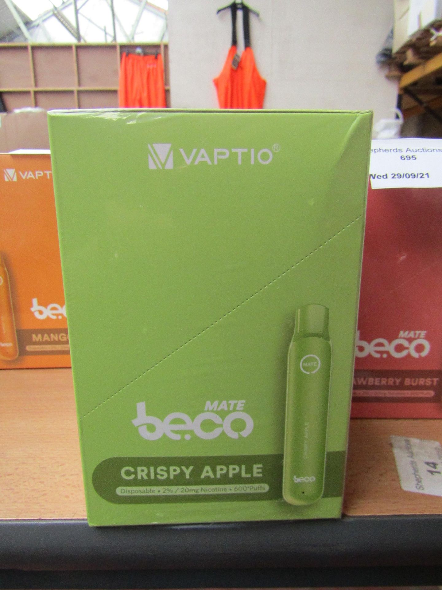 1X  BOX OF 10 VAPTIO MATE BE.CO, CRISPY APPLE DISPOSABLE VAPE PEN, 20MG NICOTINE, 600 PUFS, NEW