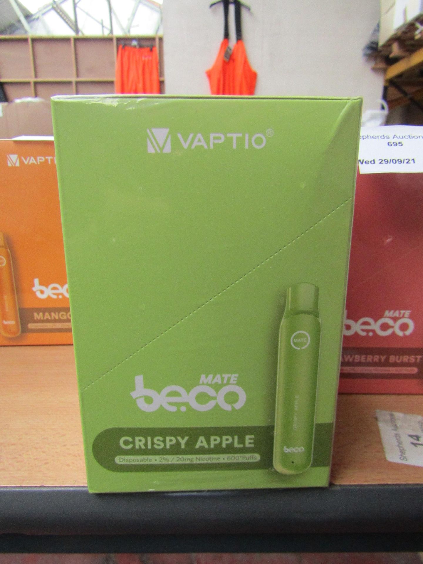 1X  BOX OF 10 VAPTIO MATE BE.CO, CRISPY APPLE DISPOSABLE VAPE PEN, 20MG NICOTINE, 600 PUFS, NEW