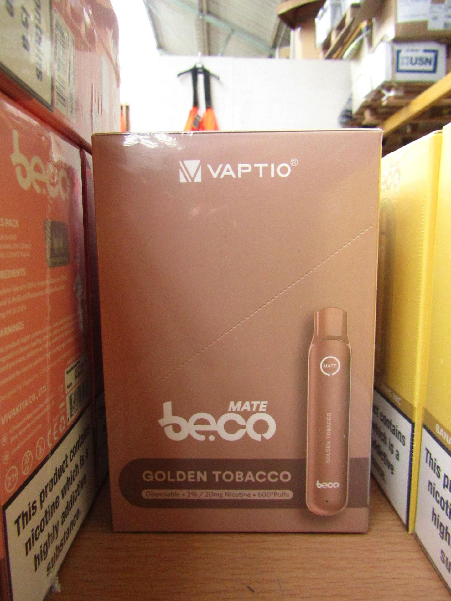 1X  BOX OF 10 VAPTIO MATE BE.CO, GOLDEN TOBACCO DISPOSABLE VAPE PEN, 20MG NICOTINE, 600 PUFS, NEW