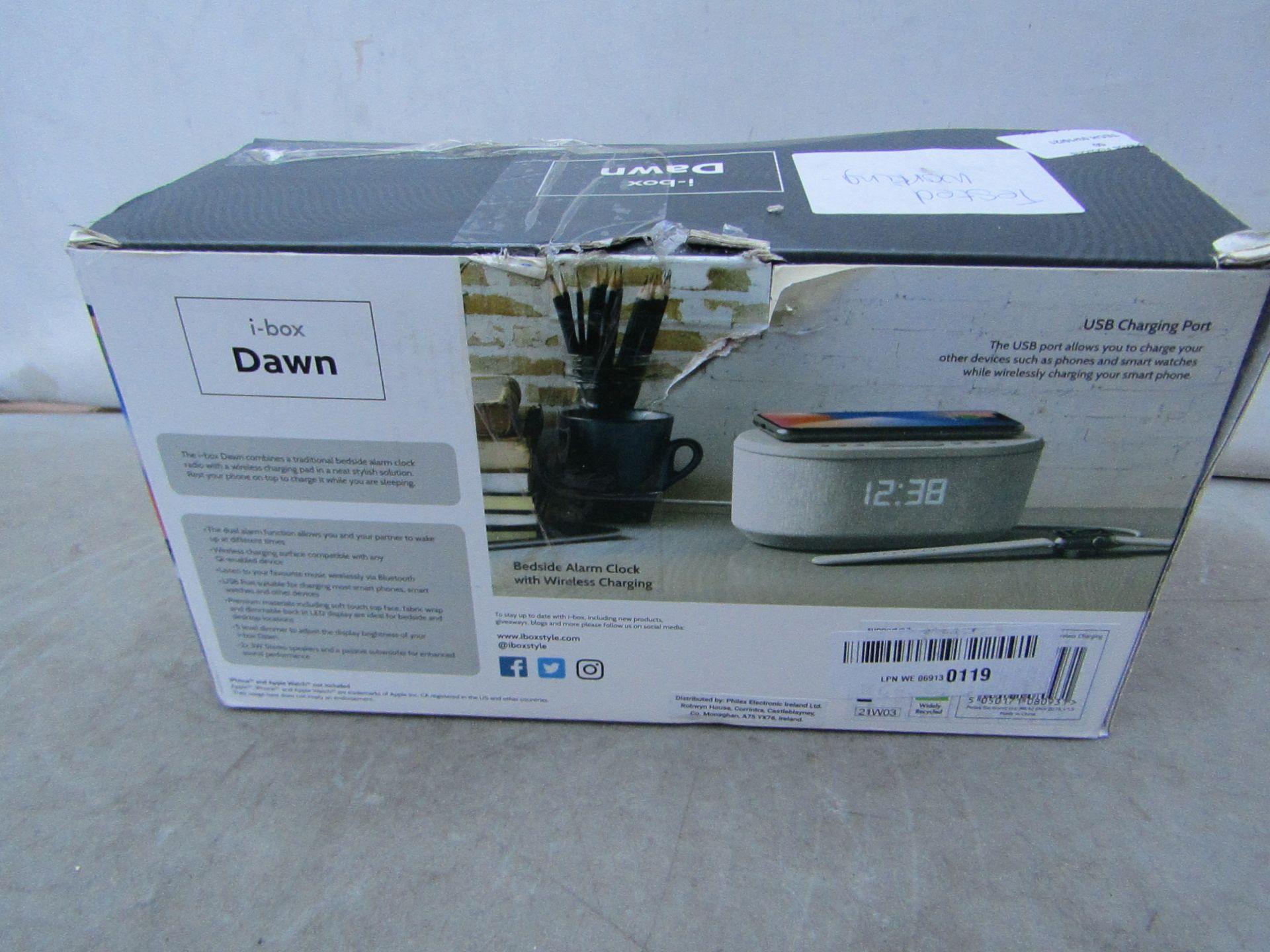 I-Box Dawn Bedside Alarm Clock & Wireless Charger - Tested Working & Boxed - RRP £45