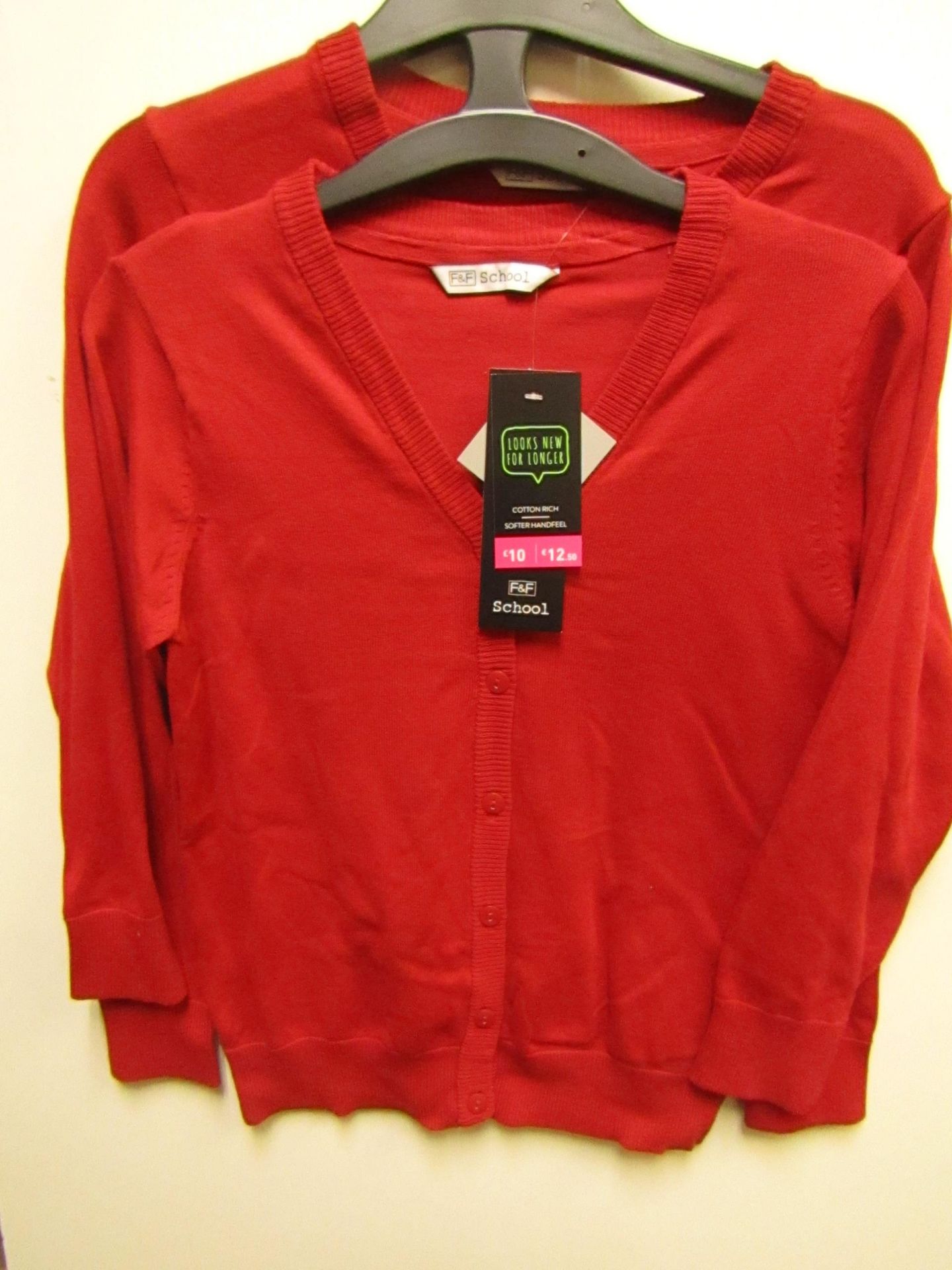 3x girls 2piece school cardigan red - size 7/8 - new but might have security tags on.