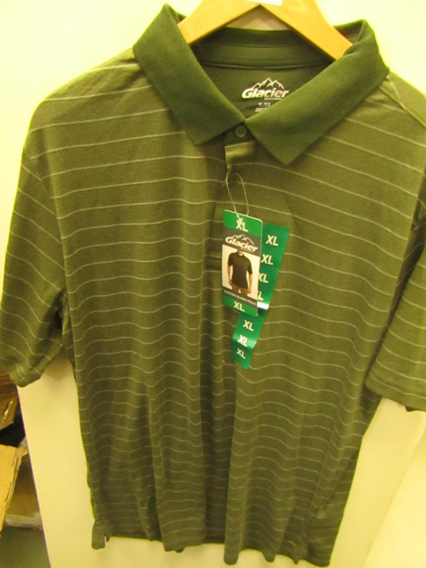 Glacier Performance Polo T/Shirt Green Stripe Mens Size X/L New With Tags