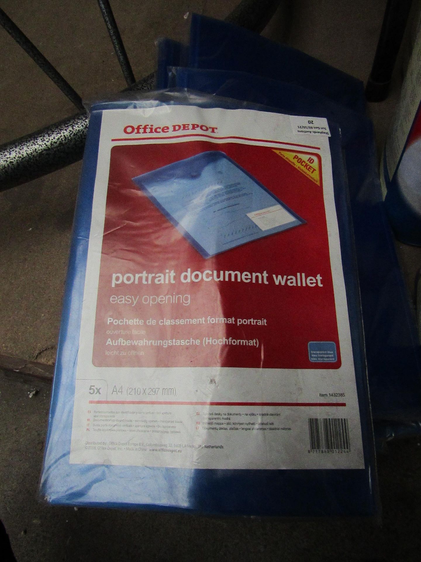 9x Packs of 5x Office Depot Portrait Document Wallet - Looks Unused & Packaged.
