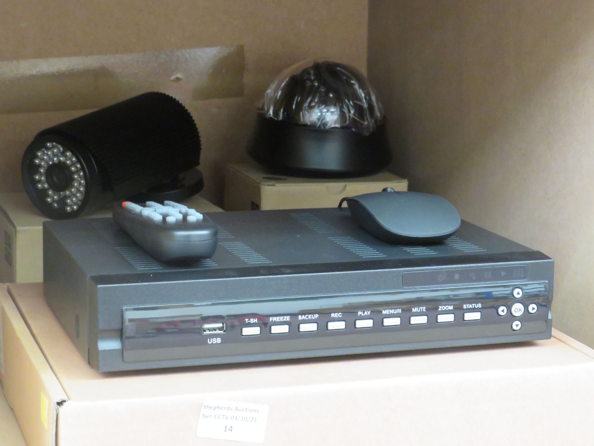 Digital video recorder with 2x cameras, unchecked (no hard drives) and boxed.