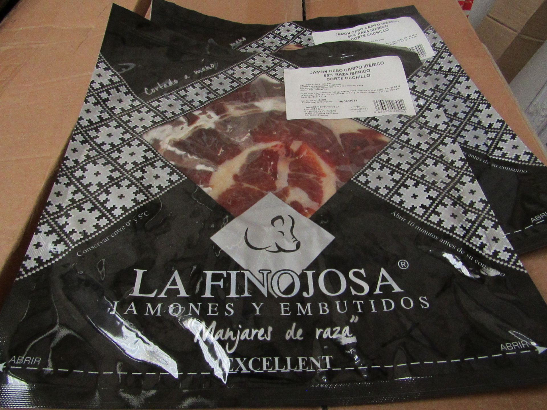 10 x La Finojosa 100g packets Sliced Iberian cured ham in slices. BB 18.3.22 RRP £16.25 per packet